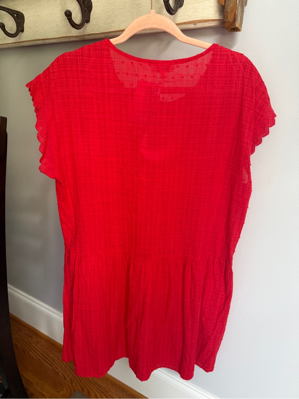 Umgee Bright Red Short Sleeve Button-Front Mini Dress - Picture 2 of 3